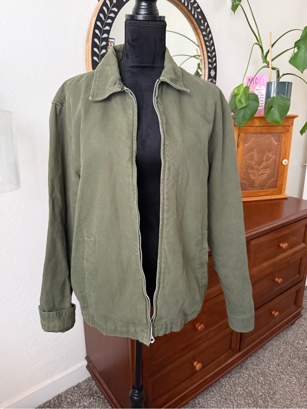 Pull & Bear Olive Green Women’s Zip-Front Casual Jacket